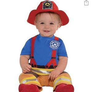 First Fireman Costume Dept Chief Firefighter Halloween Baby Infant Jumpsuit Hat